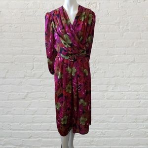 Leslie Belle Vintage floral pink long sleeve dress size medium